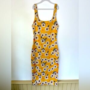 ZARA Yellow Daisy Dress Floral Bodycon Midi Summer Slip Sundress Women’s Sz S
